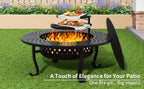43 Inch Fire Pit with 2 Grills, Outdoor Wood Burning Firepit with Lid, Metal Round Table for Backyard Patio Garden Picnic Camping Bonfire