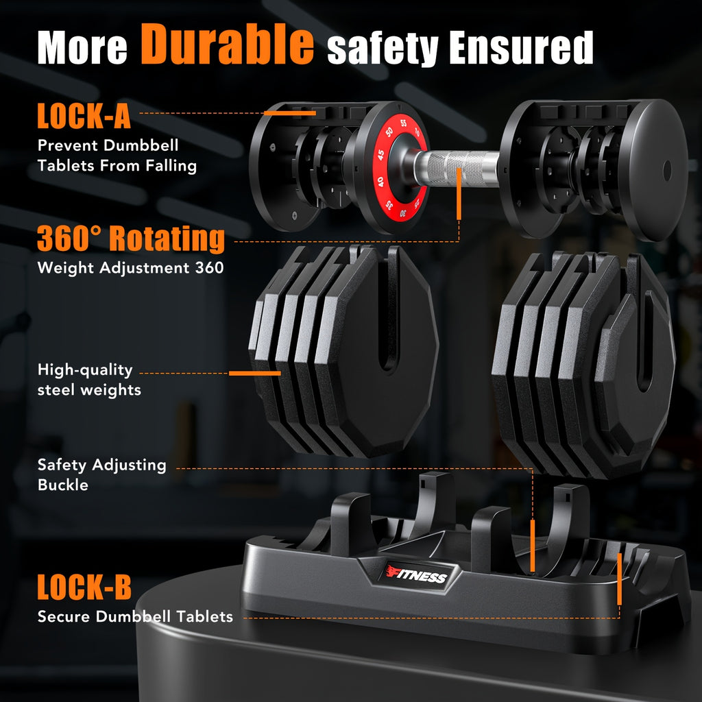 80/55LBS Adjustable Dumbbell with Base (1pc/2pcs), Non-Slip Textured Handle, 1 Second Weight Adjustment, Octagonal Design, Suitable for Home Gym Exercise, Strength Training Equipment, Suitable for Men/Women