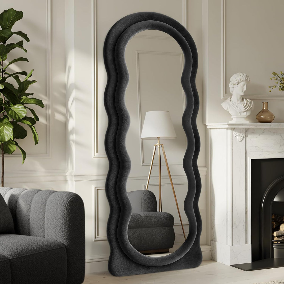 63"x24" Large Arched Full Body Mirror with Hot Pink Flannel Wrapped Frame & Stable Stand - Contemporary Floor Standing or Wall-Mounted/Leaning Mirror for Bedroom, Dressing Room, Entryway - No Electrical Required, Durable Construction