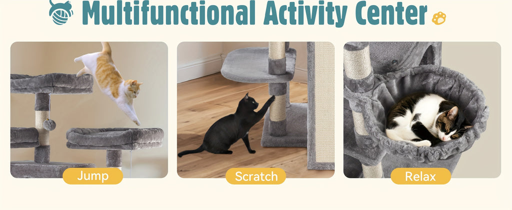 HOOMIC 68-Inch Multi-Level Cat Tree Tower for Large Cats/Cat Condo/Cozy Plush Cat Perches/Sisal Scratching Posts/Baskets/Wide Base Board/Cat Activity Center/Dark Grey/Grey/Beige/Pink/Leopard Print