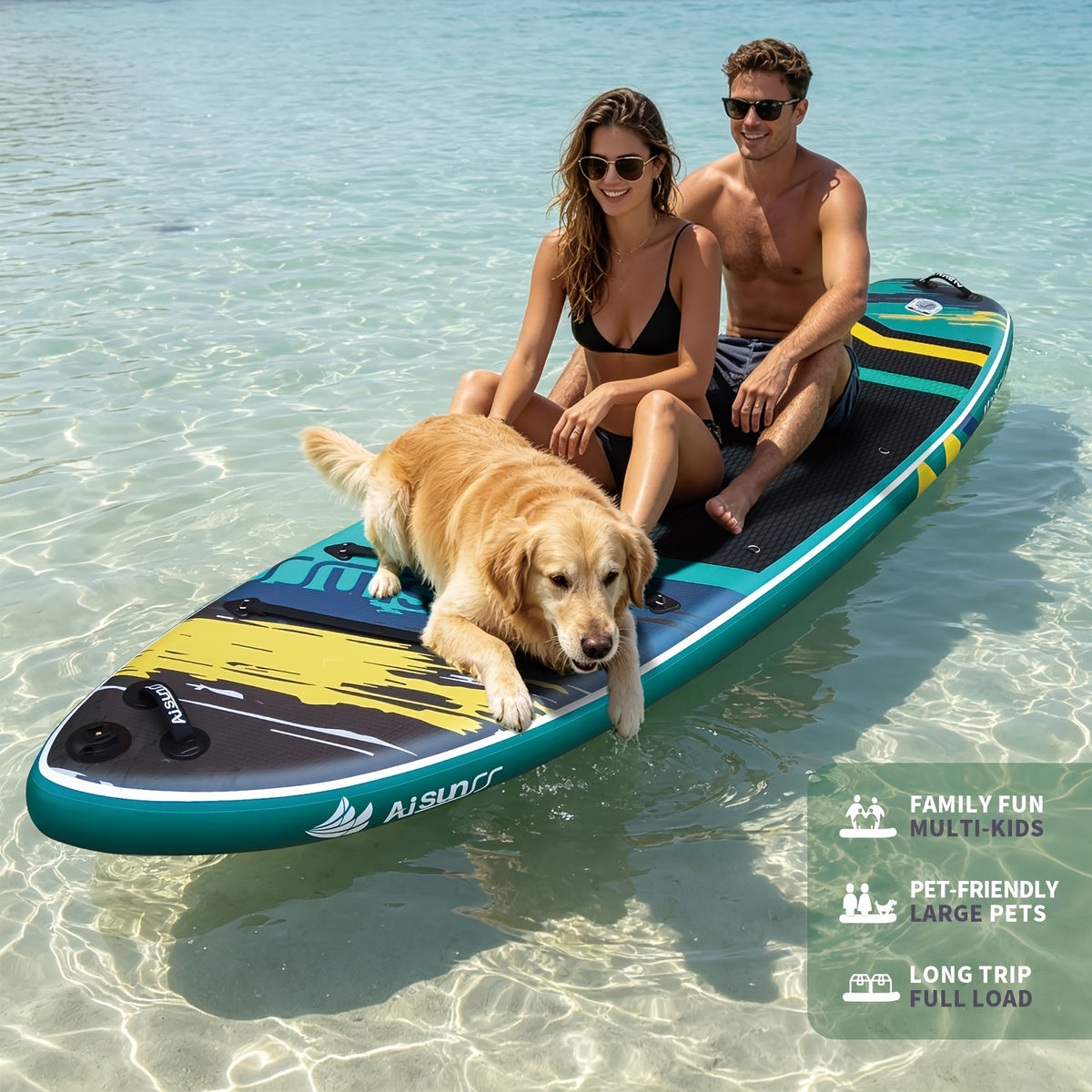 11' Inflatable Paddle Board for Adults, 34'' Extra Wide Stand Up Paddle Board with EVA Deck, Double Action Pump & Removable Fin, SUP Board 450Lb Capacity for Surf/Yoga/Family