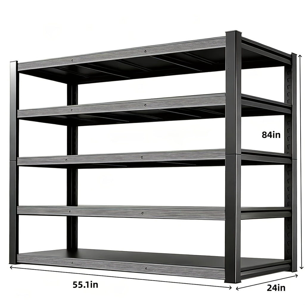 Heavy-Duty 5-Tier Metal for garage Storage Shelving, 55" W X 84" H X 24" D, Adjustable Storage Rack, 3000 LBS Load Capacity, Easy to Assemble. Ideal for Garages, Pantries, Closets Or Offices, Perfect for Garage Expansion, Multi-Purpose Storage Unit