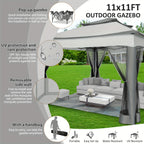 Tooluck 10X10Ft Outdoor Gazebo with Mosquito Netting And Double Roof, Easy Set Water-Resistant Metal Gazebo with Alloy Frame, for Gardens, Lawns & Backyard
