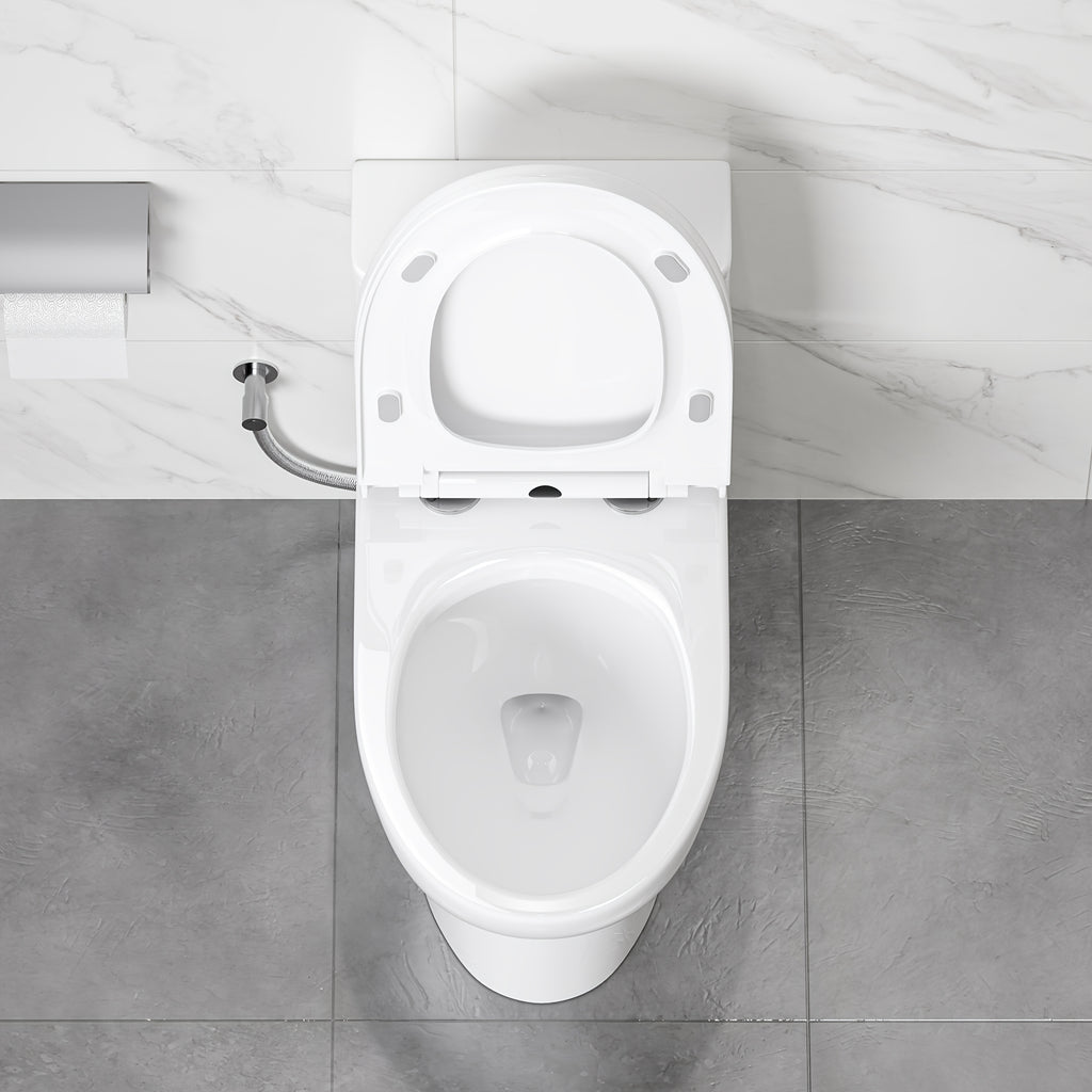 [Compact Dual Flush Toilet] Eridanus Compact Dual Flush Single Unit Toilet, Extended Shape Featuring a 16-3/8" Seat Elevation, Gentle Close Lid, 1.1/1.6 Gallons Per Flush, 12" Rough-In