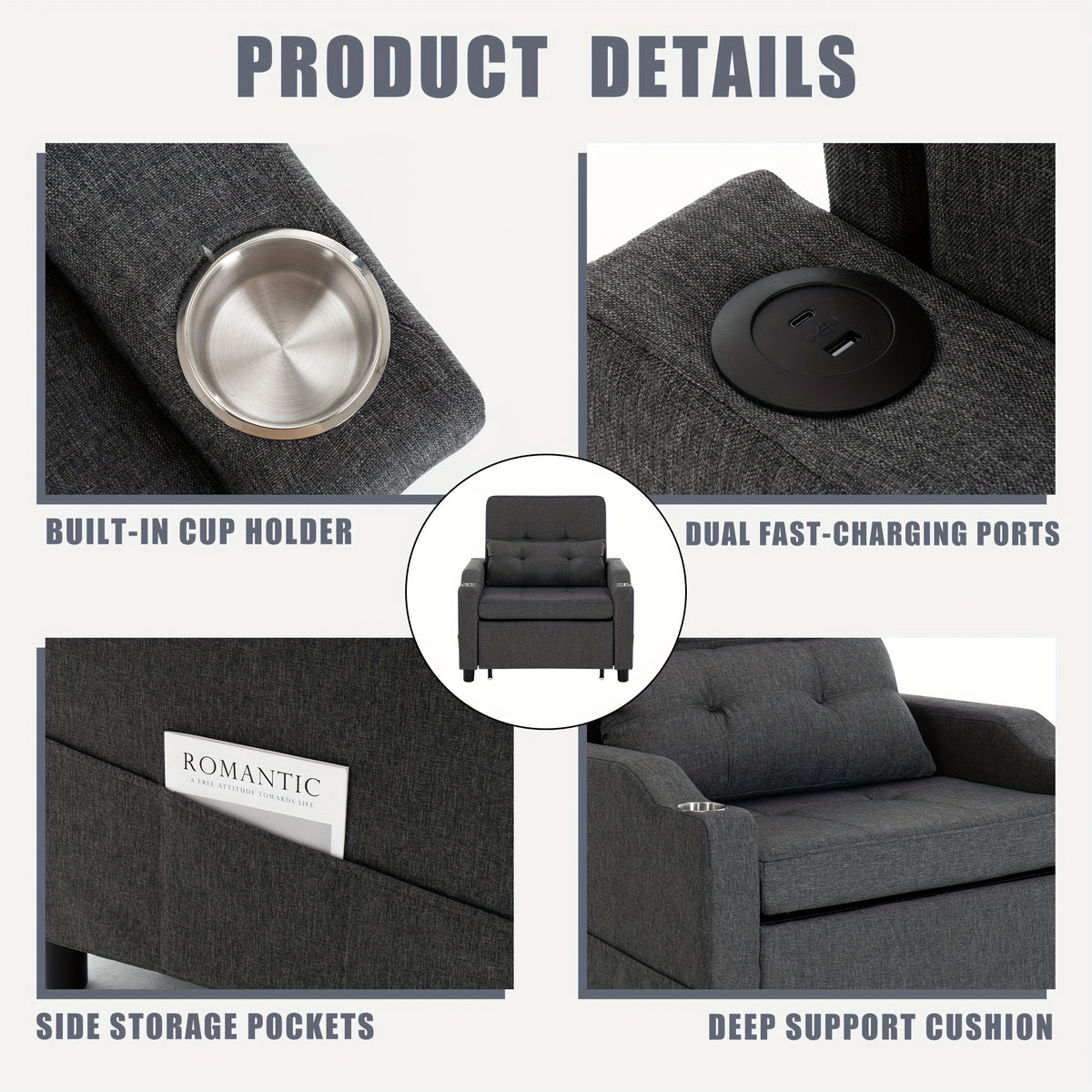 3-in-1 Folding Sofa Bed - Convertible Sleeper Chair to Bed, Space-Saving Modern Furniture for Small Apartments, Dorms, Offices