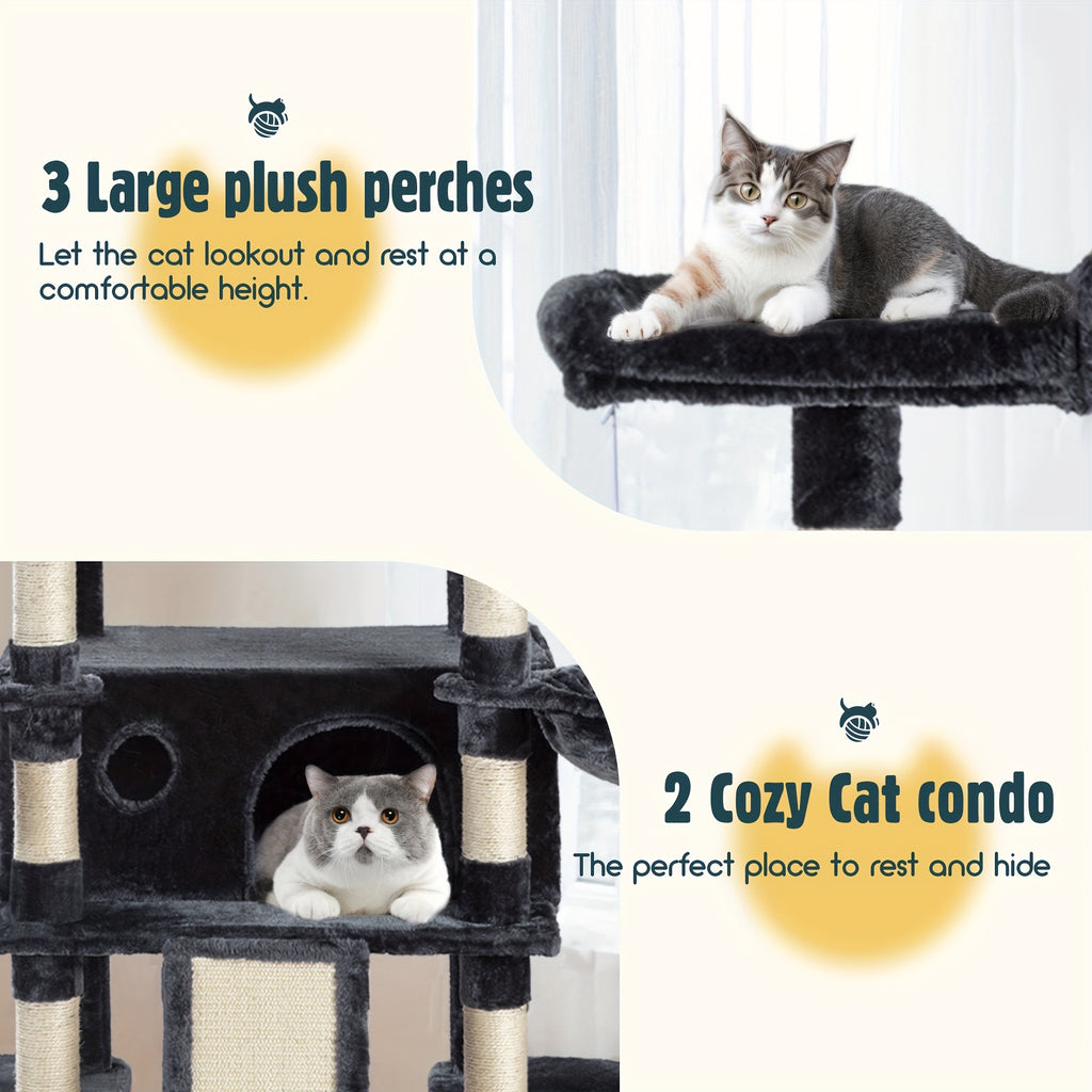 HOOMIC 68-Inch Multi-Level Cat Tree Tower for Large Cats/Cat Condo/Cozy Plush Cat Perches/Sisal Scratching Posts/Baskets/Wide Base Board/Cat Activity Center/Dark Grey/Grey/Beige/Pink/Leopard Print