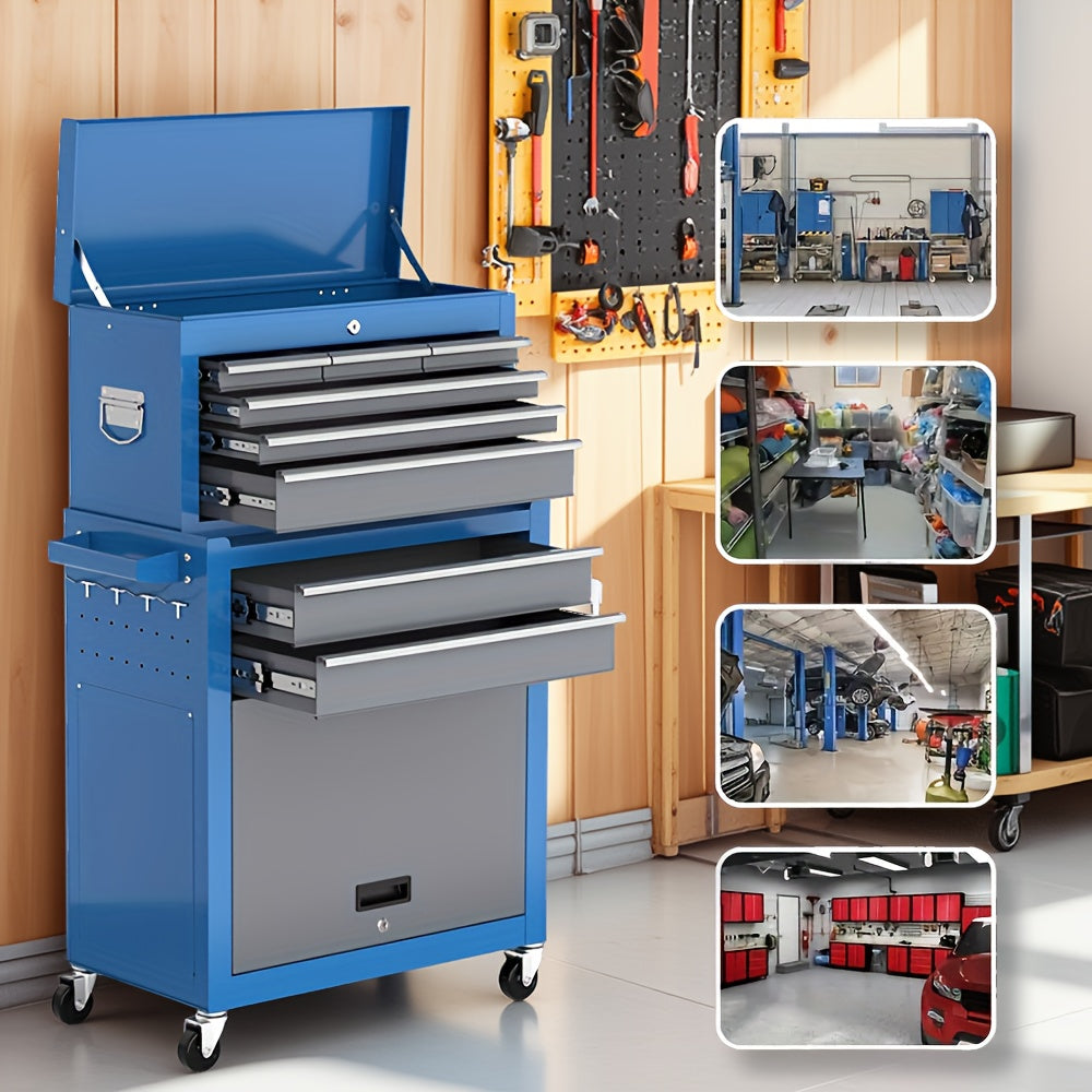 4/7/8-Drawer Heavy-Duty Rolling Tool Chest with Lockable Storage And 4-Wheel Mobility - 2-In-1 Tool Cabinet with Top Work Surface, Spacious Lower Storage, Durable Metal Construction for Garage, Workshop, Warehouse Organization - Ideal for
