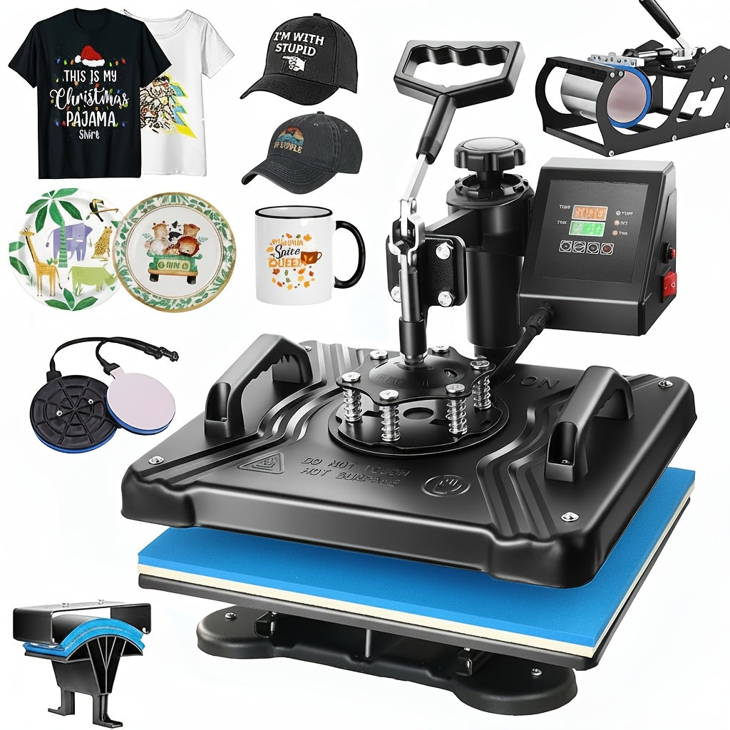 8in 1/ 5in 1 Heat Press Machine 15x12 Inch Combo Digital Multifunctional Sublimation Heat Transfer Machine, 360°Rotation Swing Printing Sublimation Heat Press for T Shirts Hat Mug Cap Plate