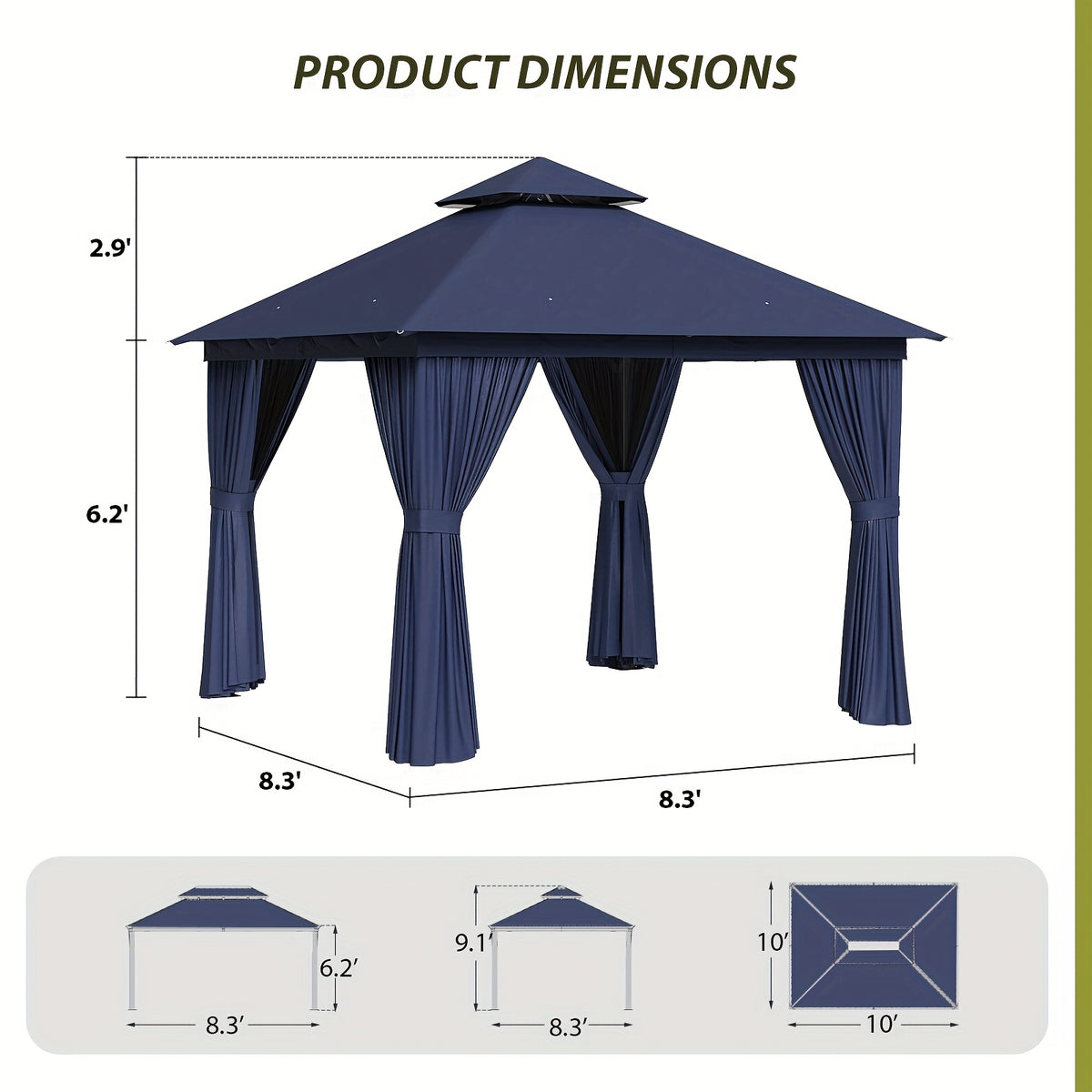 10'X12' Outdoor Double Ventilated Gazebo & Pergola On, Heavy Metal Frame Double Roof, Party Tent with Mosquito Net And Privacy Screen, Suitable for Backyard, Lawn, Garden, Deck (Grey/Beige/Blue 10'X12'/10'X10/8'X8')