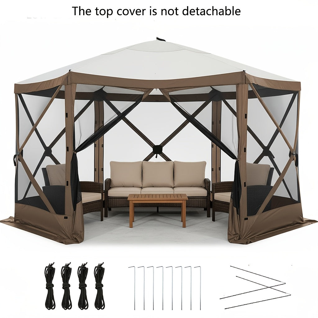 12×12/15×15ft Pop Up Party Tent, Foldable Canopy, Gazebo Outdoor, With Mosquito Netting Sidewalls, With Portable Bag, Stakes And Rope, Easy To Set Up, Suitable For Outdoors, Lawn, Terrace, Barbecue, Party, Courtyard, Garden, Beach
