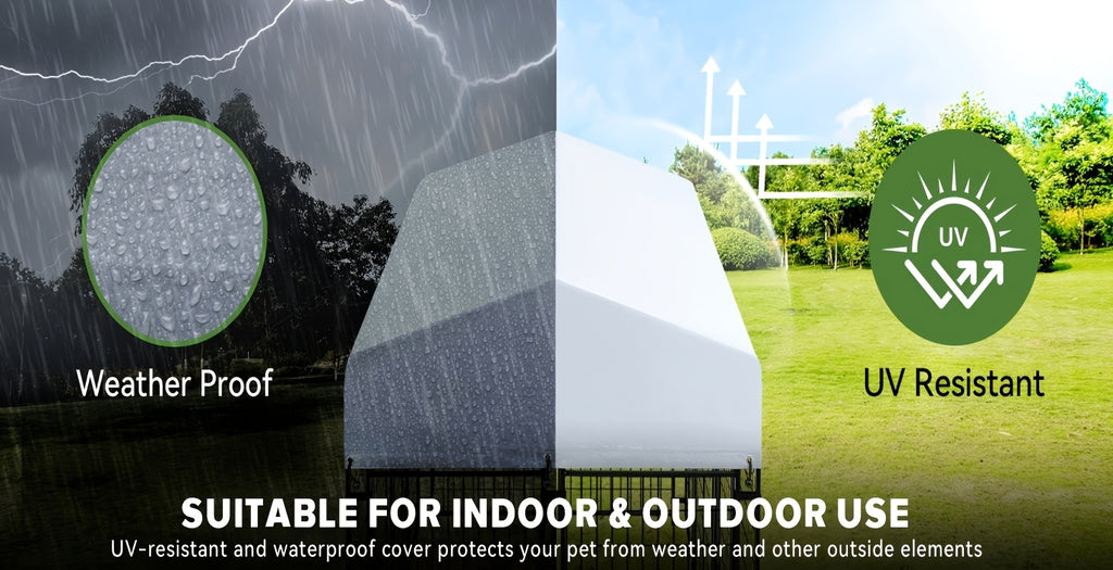 Heavy Duty Outdoor Dog Kennel for Large Dogs - Welded Steel Wire Playpen with Secure Lock, Waterproof Roof Cover & 2 Rotating Bowls, Easy to Assemble, Perfect for Small/Medium/Large Dogs