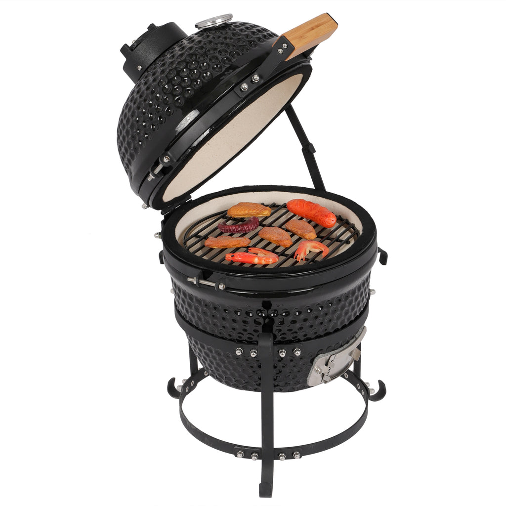 20 "Portable ceramic Charcoal Barbecue BBQ heavy-duty outdoor barbecue grill with adjustable ventilation and heat-resistant cover Perfect for camping, backyards, terraces, and trailers (including the stand)