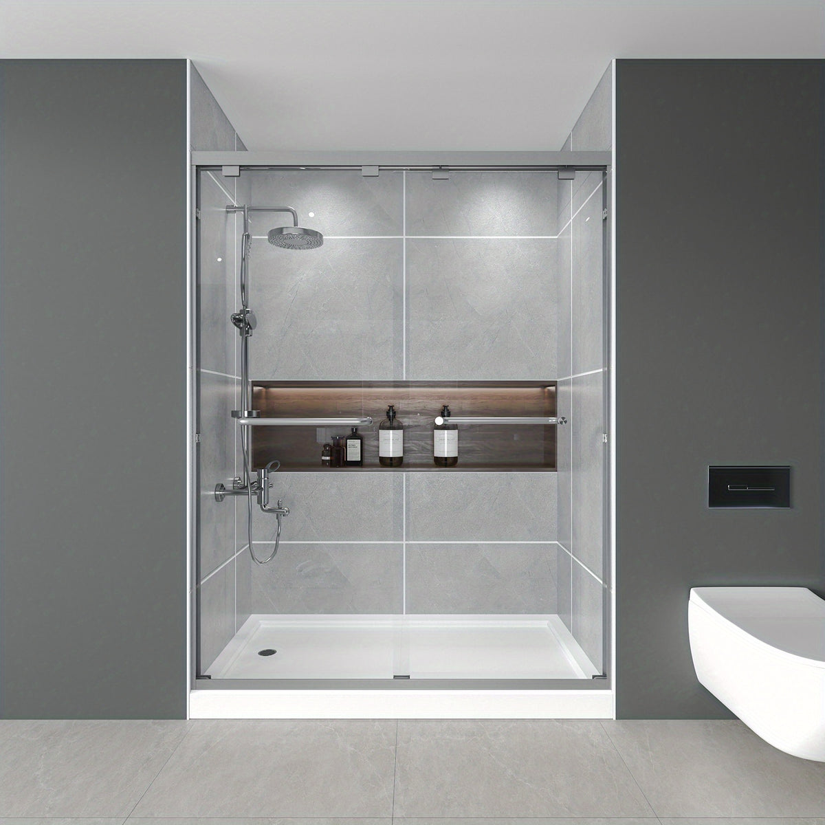 56-60" W x 72" H Modern Double Sliding Shower Door - 1/4" (6mm) ANSI/SGCC Tempered Glass, Fingerprint-Resistant, Matte Black/Brushed Nickel Aluminum Frame & Stainless Steel Hardware, Heavy-Duty Sliding Mechanism, Clear Glass Panels for Bathroom, Spa, Hote