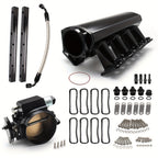 92MM Intake Manifold Kit - Includes Fuel Rail And Throttle Body - 92Mm Throttle Body Made of Sheet Metal - EFI 15° Throttle Opening - Suitable for Chevrolet, for GMC, for Pontiac LS LS1 LS2 LS6 in Black