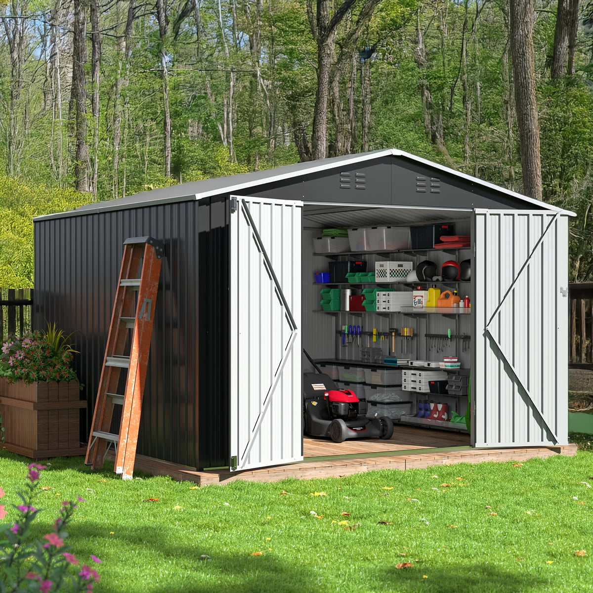 Paitomax Outdoor Storage Shed, Featuring an Improved Frame Design And Secure Lockable Doors, Metal Tool Shed Ideal for Your Backyard, Garden, Patio, Or Lawn, Grey Color