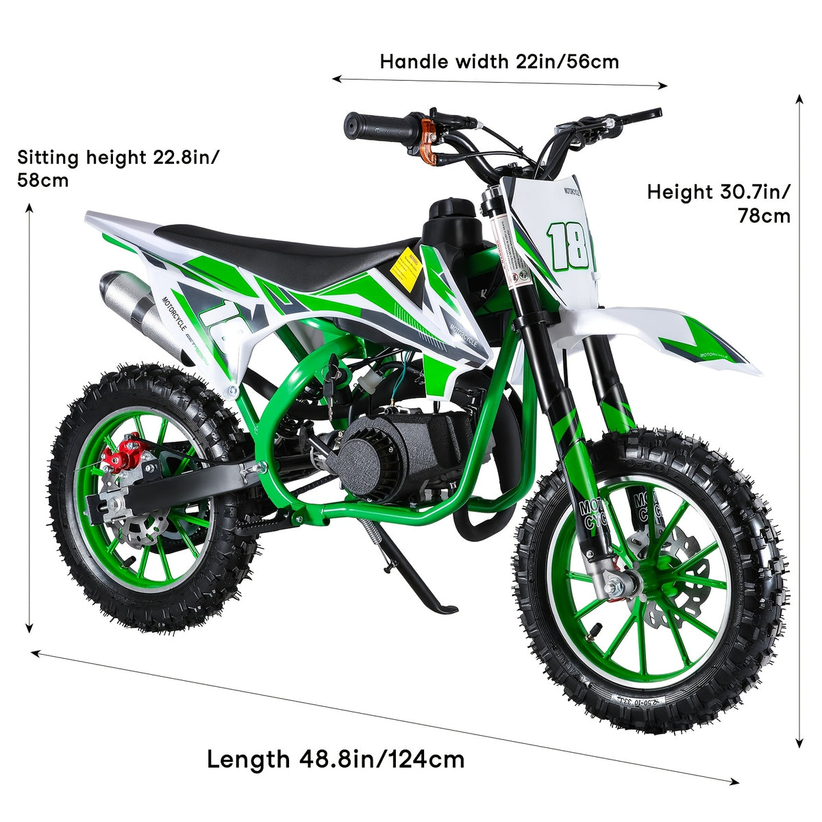Dirt Bike, Mini Mountain Motorcycle, Gas-Powered Dirt Bike, 2 Stroke Ride on Bike, Pocket Motorcycle with Front And Rear Disc Brakes, Top Speed of 25Mph, 50CC Dirt Bike, Birthday Gift, Without Battery