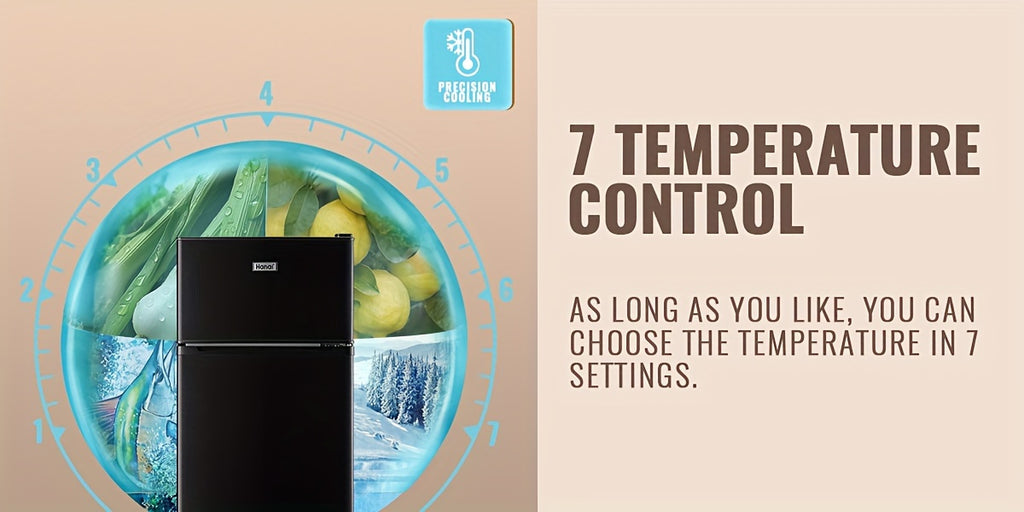 Mini Refrigerator with Separate Freezer and 7-Level Thermostat — WANAI Black, 3.5 or 4.5 Cu. Ft.
