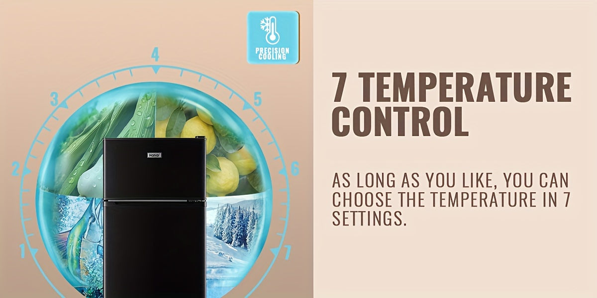 Mini Refrigerator with Separate Freezer and 7-Level Thermostat — WANAI Black, 3.5 or 4.5 Cu. Ft.