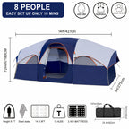 8-Person Family Camping Tent with Removable Two-Room Divider for Quick Outdoor Setup and Open Views