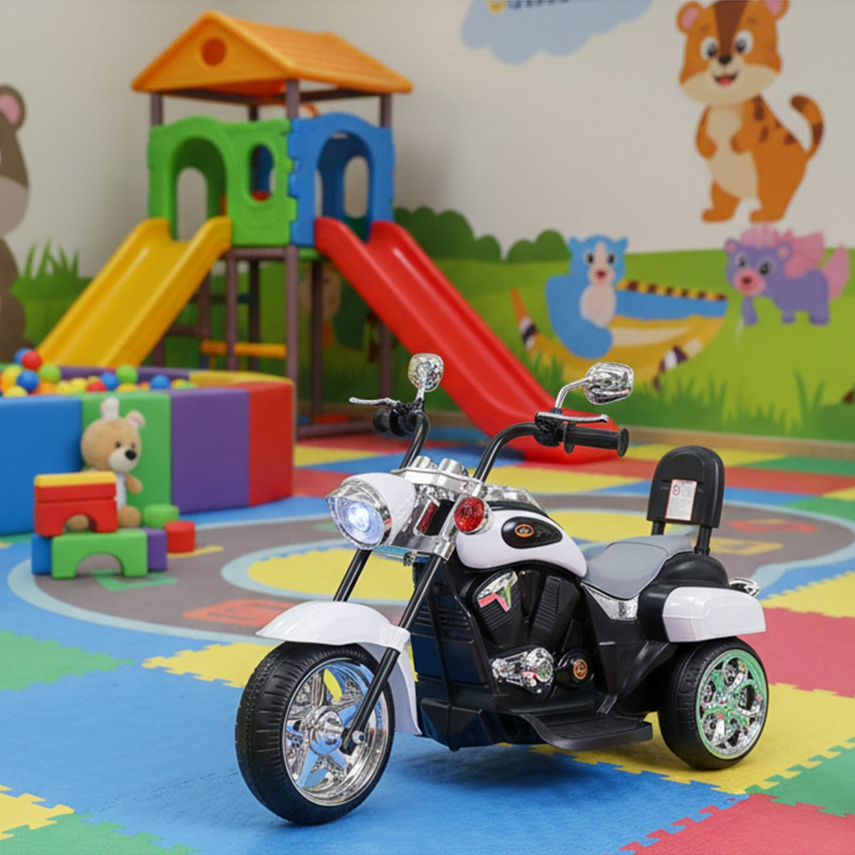 COSTWAY 3-Wheel Chopper Motorcycle, 6V Powered Ride-On Toy with Training Wheels, Headlight And Forward/ Reverse, Electric Trike for Kids 3+ Years Old
