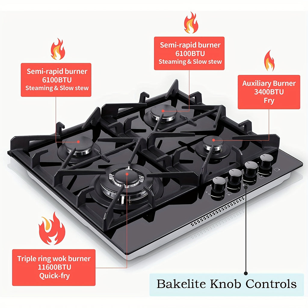 Gas Cooktop for Everyday Meal Preparation, 24-Inch Four-Burner Design for Kitchen Cooking Tasks