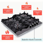Gas Cooktop for Everyday Meal Preparation, 24-Inch Four-Burner Design for Kitchen Cooking Tasks