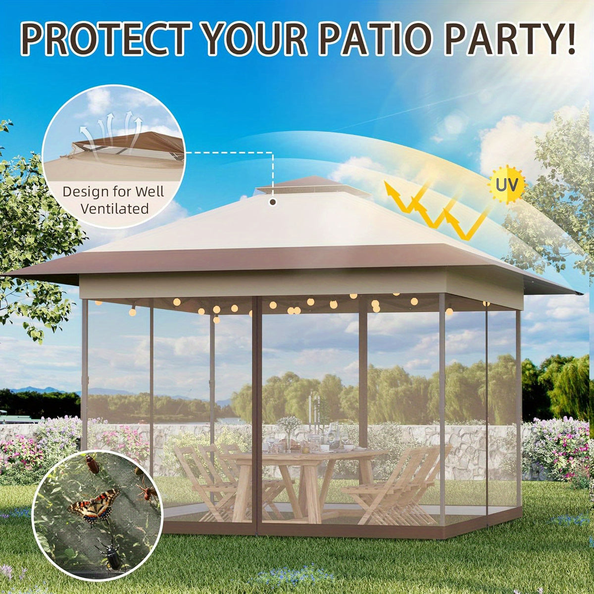 Bezseller Quick Pop-Up Gazebo Tent with Mosquito Netting - Large Portable Outdoor Canopy, Oxford Tarp, Easy Setup Shelter Suitable for Patio, Garden, Backyard Parties, Camping, Picnic, Poolside - Lightweight & Sturdy Frame