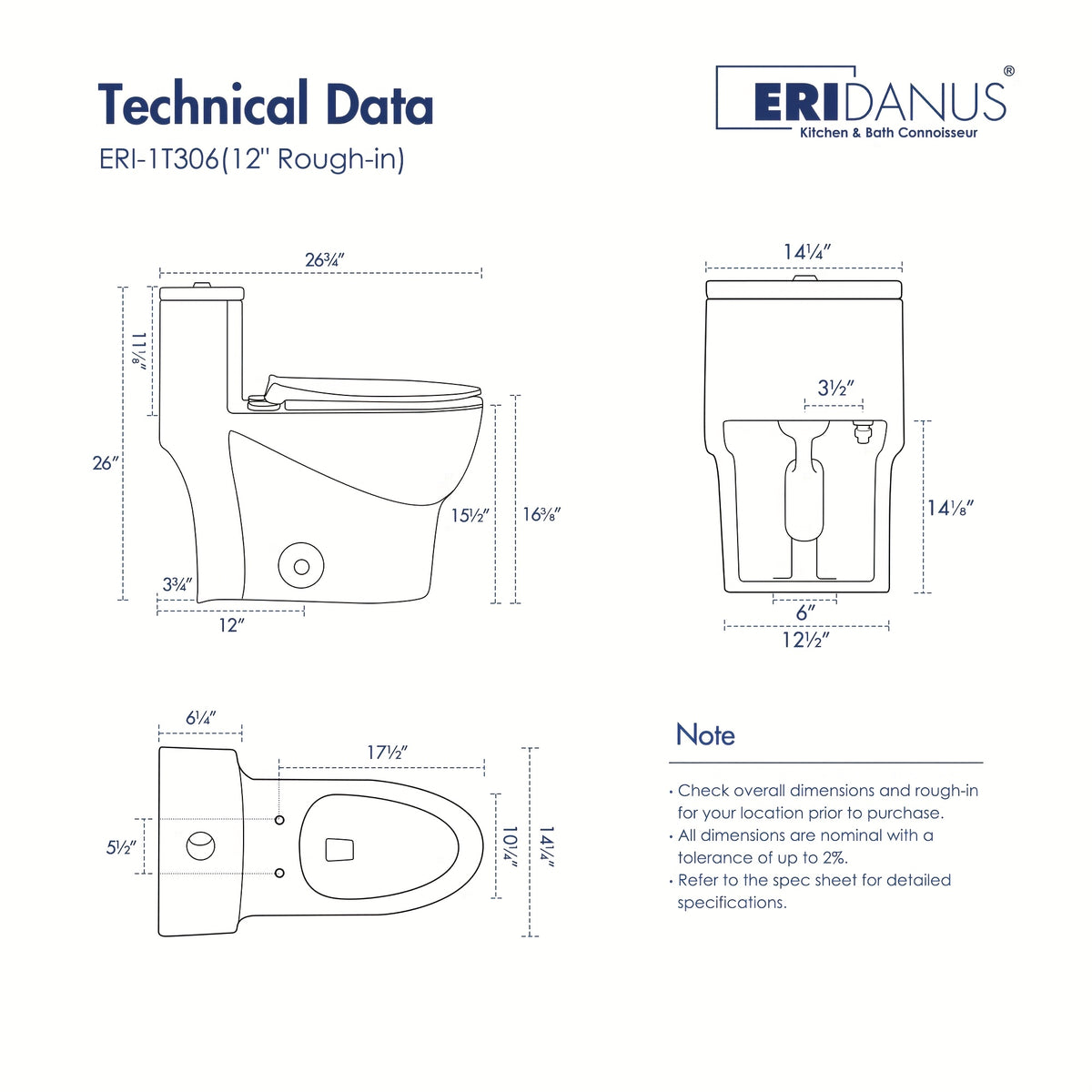 [Compact Dual Flush Toilet] Eridanus Compact Dual Flush Single Unit Toilet, Extended Shape Featuring a 16-3/8" Seat Elevation, Gentle Close Lid, 1.1/1.6 Gallons Per Flush, 12" Rough-In