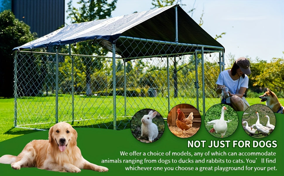Petony Outdoor Dog Enclosure Heavy Duty Dog Kennel House Mesh Dog Big Cage Pet Kennel Steel Fence with Secure Lock