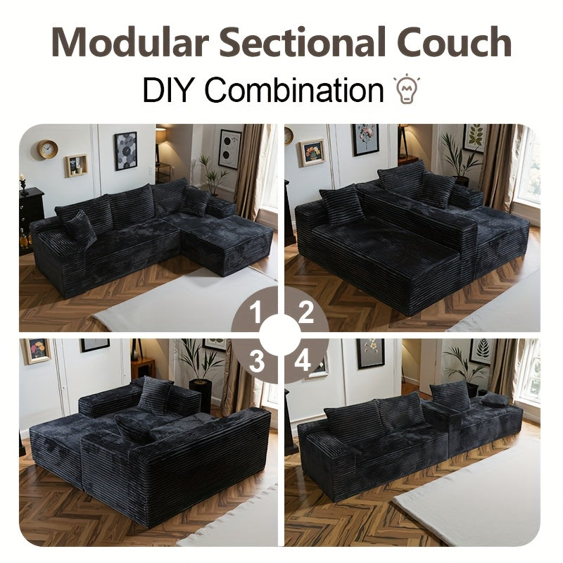 103-inch L-shaped Sofa, a Multifunctional Transforming Compression Sofa Bed with Chaise Lounge, Comes with 2 Throw Pillows, Built-in High-density Supportive Sponge, a No-assembly-required Sofa Chair Suitable for Bedrooms and Living Rooms
