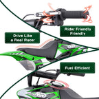 Mini off-road bike, 41CC four stroke gasoline bike (model: DB001), equipped with off-road tires, suspension, disc brakes, maximum load of 160Lbs, top speed of 18Mph, gloves and face cloth included
