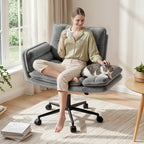 Office Criss Cross Chair with Wheels & Armrests, Comfy Wide Vanity Chair, Height Adjustable Computer Office Desk Chairs for Home, Makeup, Bedroom, Stable & Comfortable