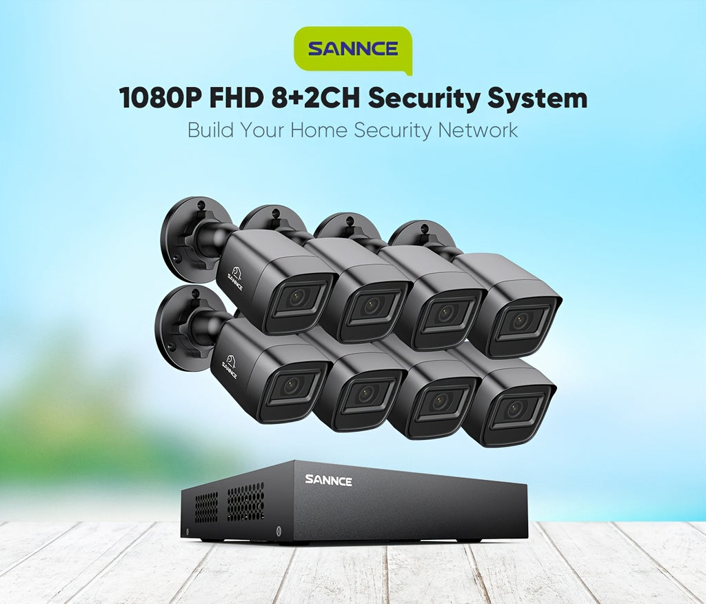 SANNCE 8CH 1080P Security Camera System with 8pcs 2MP Wired Surveillance Bullet Cameras 5-in-1 CCTV DVR Recorder with 100ft Night Vision, Motion Alert, Remote Access
