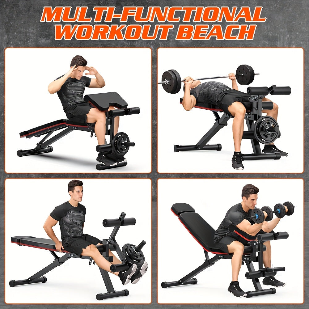 Adjustable & Multifunctional Workout Bench, 800Lbs Weight Capacity, Heavy Duty Weight Bench for Home Gym with Cushion Headrest, Leg Developer, Preacher Curl Pad, Foldable Design Strength Training Bench