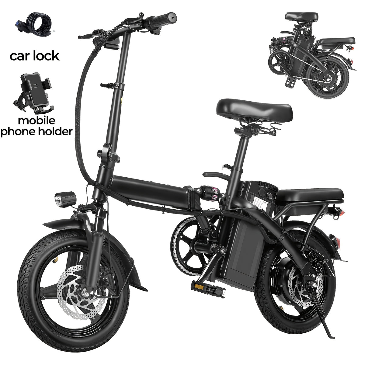 Folding Electric Bike for Adults and Teens, 500W Motor, Removable 48V Battery, Front Basket and Phone Mount