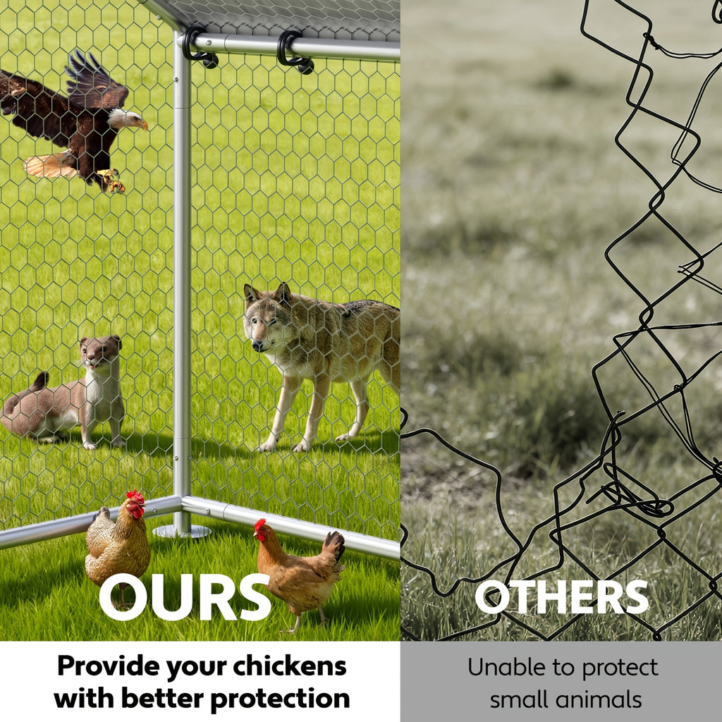 Walk-In Metal Chicken Coop | Outdoor Activity Enclosure With Uv-Resistant Canopy, Predator-Proof Hexagonal Mesh, And 5-Tier Extra-Large Roosting Bars | Ideal For Backyard Housing Of Chickens, Ducks, Geese, And Small Fowl
