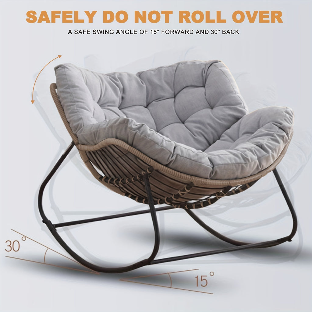 Patio Rocking Chair, A Papasson Recliner, Lounge/Egg Chair Outdoor/Indoor, Comfy Reading Chair For Porch/Garden/Patio/Camping, Spring/Summer Outdoor Furniture, Easter Gift, With Cushion