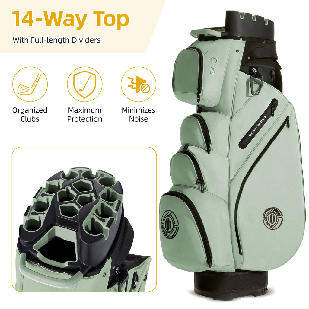 Professional Silent T- Lock Golf Cart Bag 14 Way Full Length Layer Lock Protection Silent Inner Shell Ergonomic Strap with Rain Cover