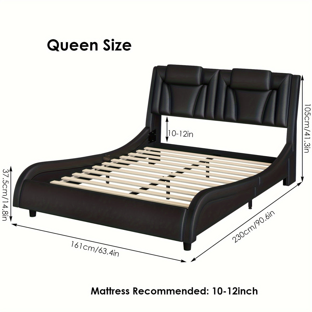 Upholstered Bed Frame Available in Full, Queen, And King Sizes Featuring an Adjustable Headboard, a Wavy Design, a Removable Backrest, And Solid Wooden Slats for Support, Eliminating The Need for a Box Spring, Offered in Faux Leather in White