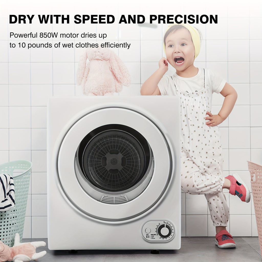 [Portable Dryer For Apartments] Compact Dryer 1.5/1.8/2.65 Cu. Ft. Portable Clothes Dryers With Exhaust Duct With Stainless Steel Liner Four Function Small Dryer Machine, Suitable For Apartments, Dorm, RVs, White