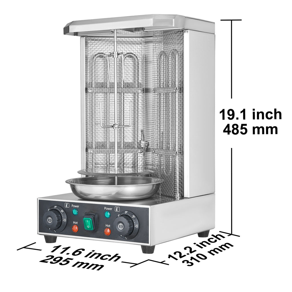VEVOR Stainless Steel Shawarma Grill Machine Vertical Gyro Rotisserie Doner, Electric/Electric heating type/Gas (propane)