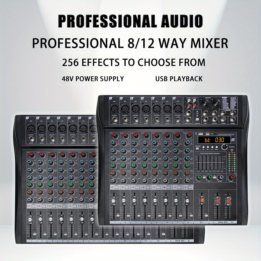 [Live Concert, Wedding DJ] Pro Audio Rack 8/ 12/ 16-Channel Mixing Console: Smartphone Wireless Control Via App, Studio-Grade 48V Phantom Power, 256 Multi-Fx with Parametric EQ | for Live Concert, Pub Stage, Wedding DJ And Corporate Events