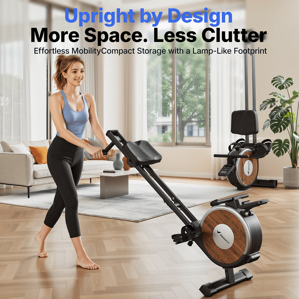 MERACH Home Rowing Machine with Magnetic Quiet Resistance, 16 Adjustable Levels, 350lbs Weight Capacity, Bluetooth App Sync, And Smooth Dual Rails