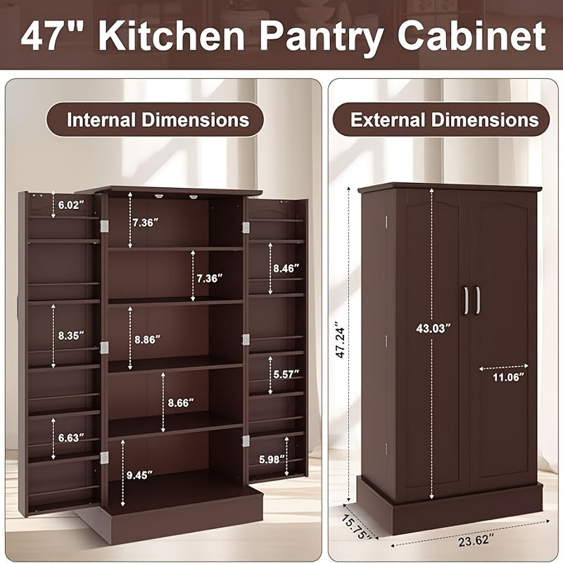 Multifunctional Storage Cabinet 47Inch Kitchen Pantry Cabinet with Drawer, Pantry Storage Cabinet with Adjustable Shelves, White Kitchen Pantry Storage Cabinet, Buffet Cupboards Sideboard