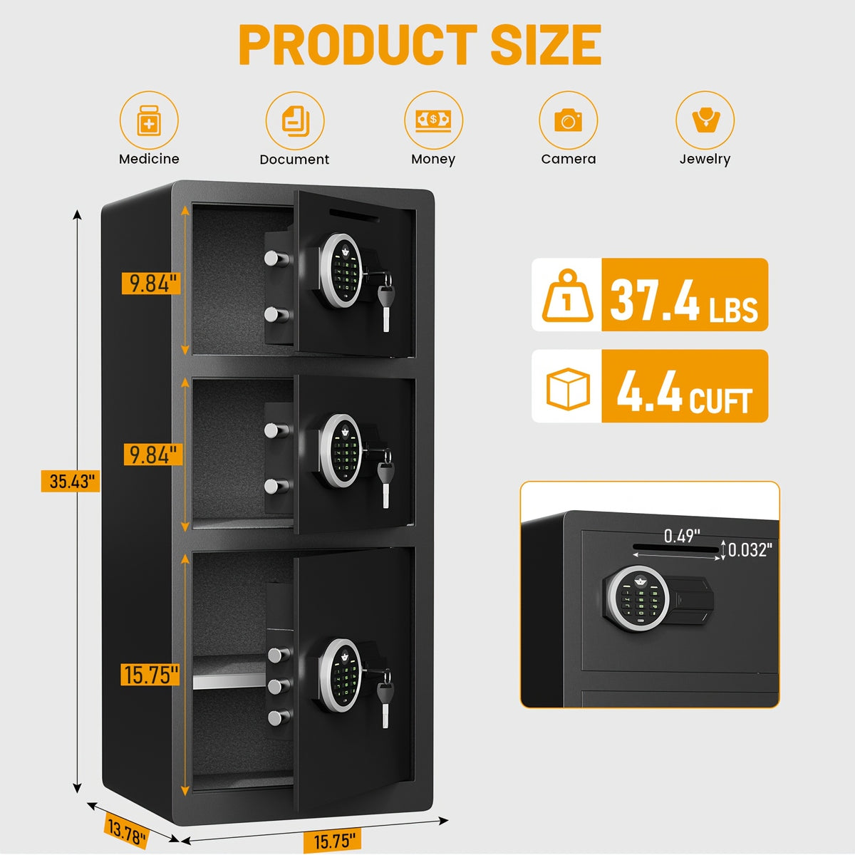 [Large Safe Box] 2026 New, 8.0 Cu Ft Large Safe Box, Money Safe with Mute Function And LED Light, Digital Keypad, Home Safes with Deposit Slot & Triple Alarm System, Security Box for Money Valuables