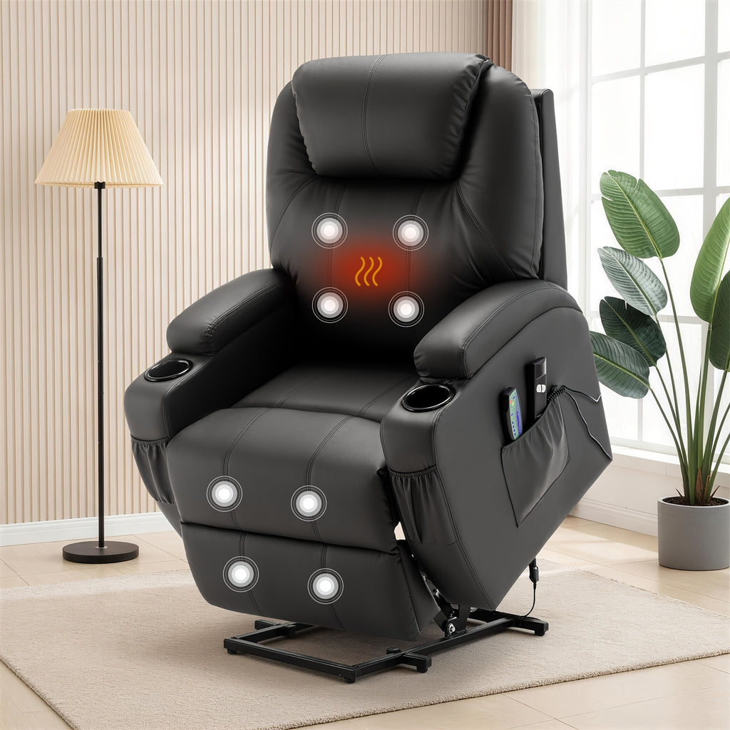 Living Room Massage Chair, Recliner With Heating Function, Adult Electric Lift Chair, Storage Side Pockets And Cup Holders, Medium-sized Leisure Chair, Comfortable PU Leather Material, Orange And Blue Are Technical Fabric