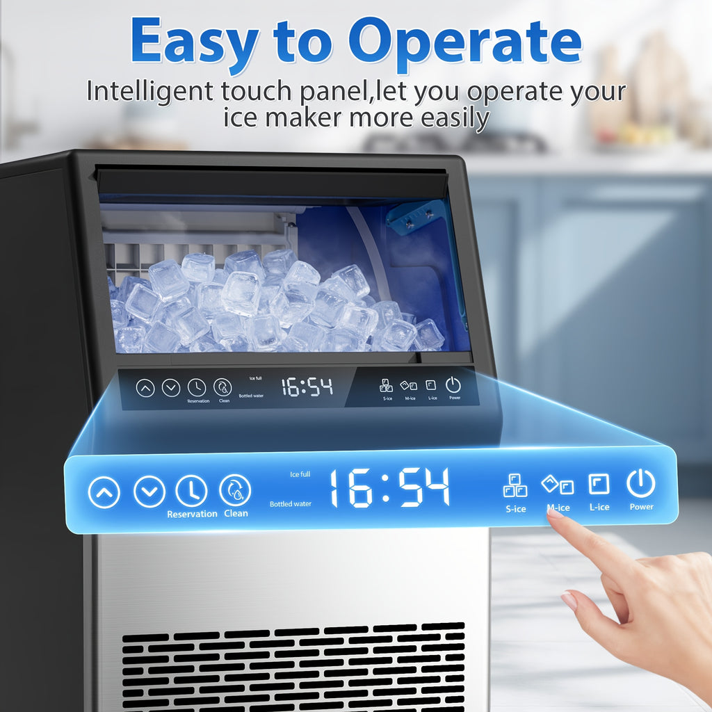 Commercial Ice Maker 110Lbs/24H Under Counter Ice Machine with 16Lbs Storage Bin, 45 Ice Cubes in 11Min, Stainless Steel Freestanding Ice Making Machine for Business