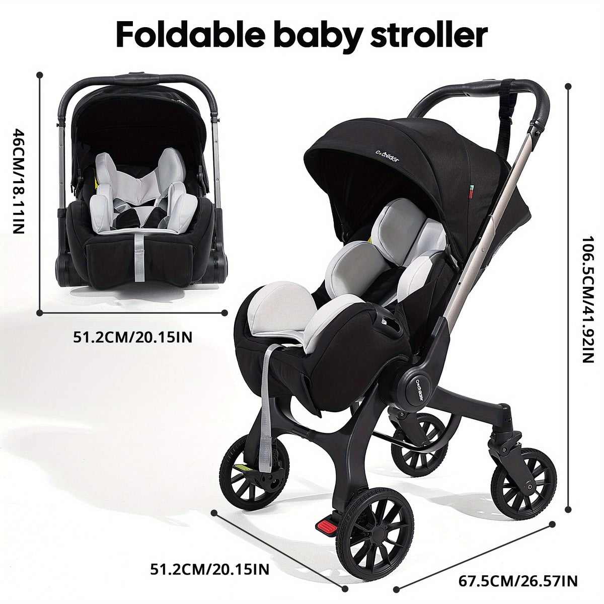 Travel Baby Stroller, Foldable and Bidirectional, Adjustable Sunshade Roof, Metal Frame and Comfortable Fabric- Multiple Colors Available (Black/ Pink/ Green)