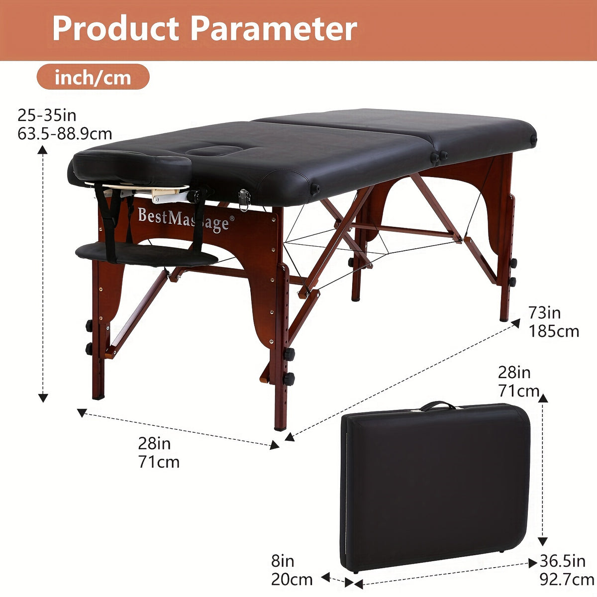 2 Fold Massage Bed Portable Massage Table Spa Bed Height Adjustable Lightweight Spa Table with Carry Case
