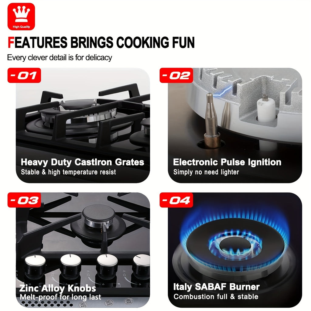Gas Cooktop for Everyday Meal Preparation, 24-Inch Four-Burner Design for Kitchen Cooking Tasks